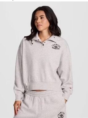 Champion Women's Long Sleeve Fleece 1/4 Snap Cropped Pullover in Heather Gray S